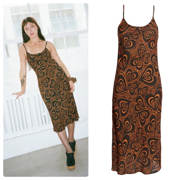 Lisa Says Gah Dresses & Skirts - Lisa Says Gah Wild Hearts Midi Slip Dress Brown Size Medium NWT